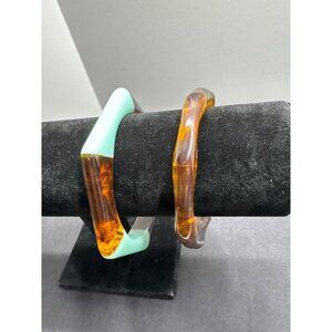 Set Of Two Vintage Resin Bangles Hexagon & Round Shape In Amber & Mint
